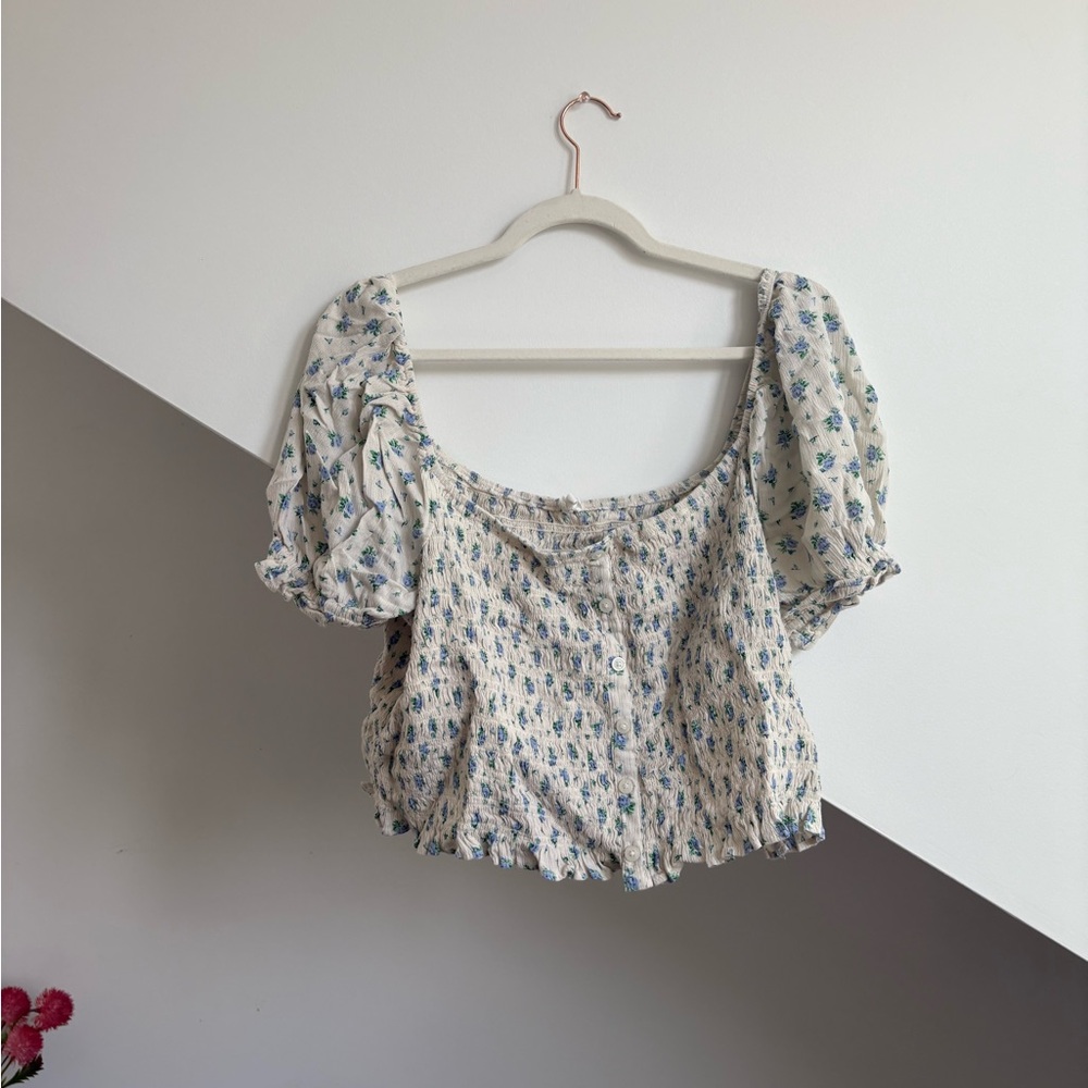 Floral Puff Sleeve Crop Blouse